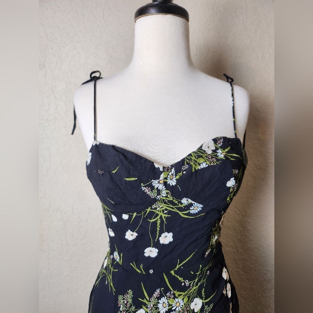 Reformation Kourtney Floral Print Midi Dress Black Size 4 - Picture 6 of 11